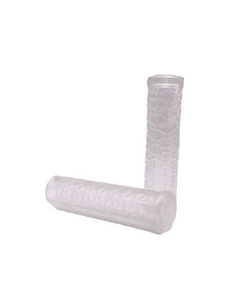 Clear MTB grip with TRI pattern and no flange for mountain bikes.