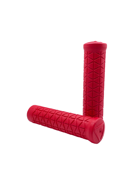 Red MTB grip with TRI pattern and no flange for mountain bikes.