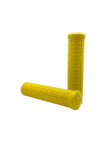 Yellow MTB grip with TRI pattern and no flange for mountain bikes.
